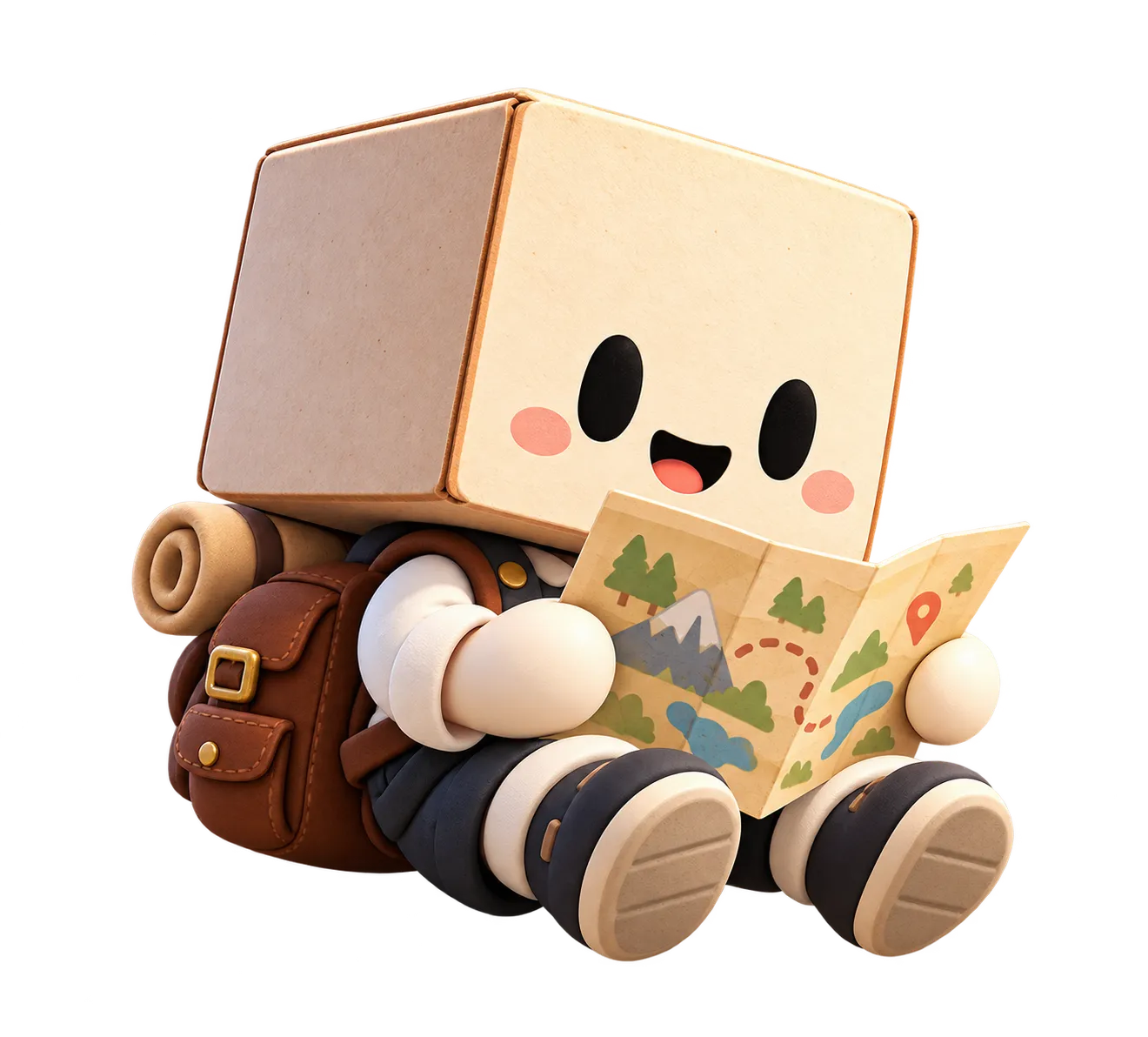 The MiniBox mascot checks an adventure map